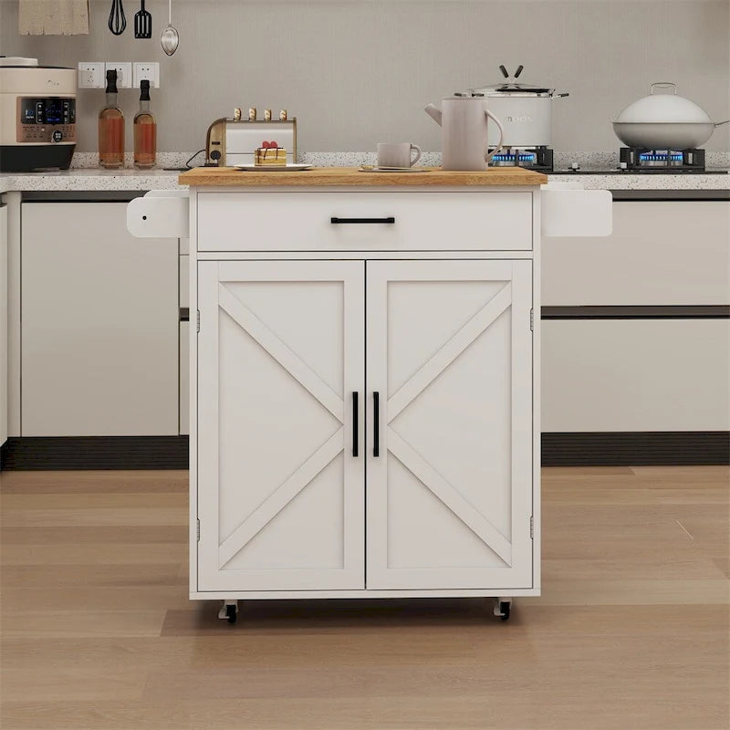 Chariot de cuisine à roulettes avec étagères réglables et plateau en bois
