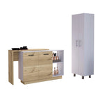 Ensemble de cuisine Crescent 2 pièces, îlot et garde-manger, 4 portes et 7 étagères, blanc et chêne clair