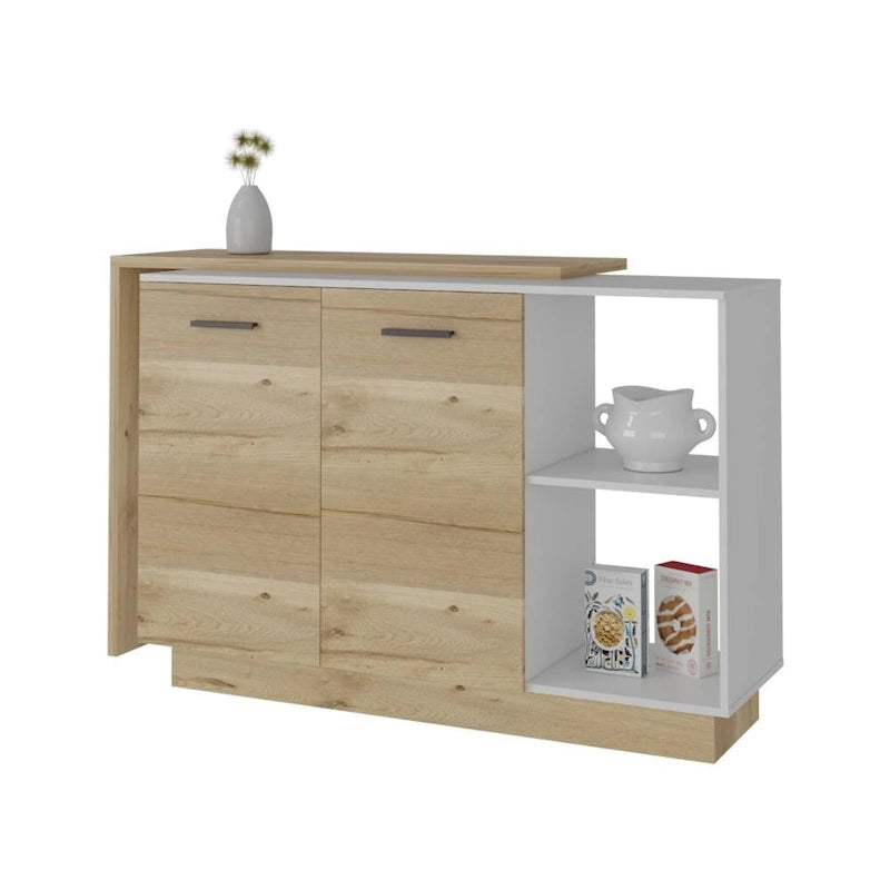 Ensemble de cuisine Crescent 2 pièces, îlot et garde-manger, 4 portes et 7 étagères, blanc et chêne clair