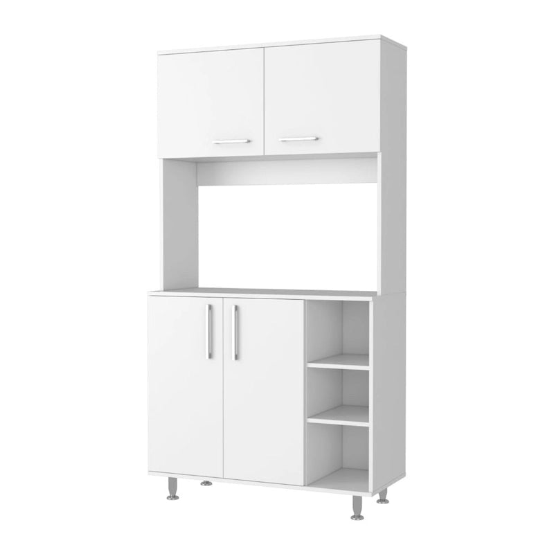 Ensemble de cuisine Ralston 2 pièces, îlot et armoire garde-manger à 4 portes et 7 étagères, blanc et noyer