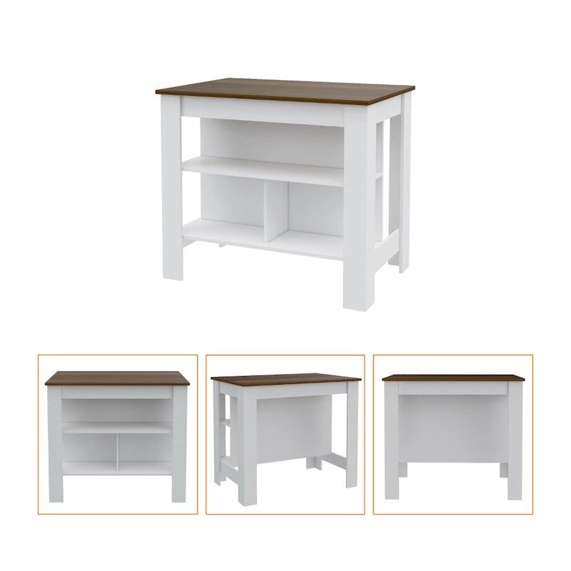 Ensemble de cuisine Ralston 2 pièces, îlot et armoire garde-manger à 4 portes et 7 étagères, blanc et noyer