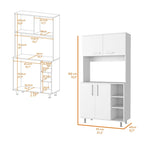 Ensemble de cuisine Ralston 2 pièces, îlot et armoire garde-manger à 4 portes et 7 étagères, blanc et noyer