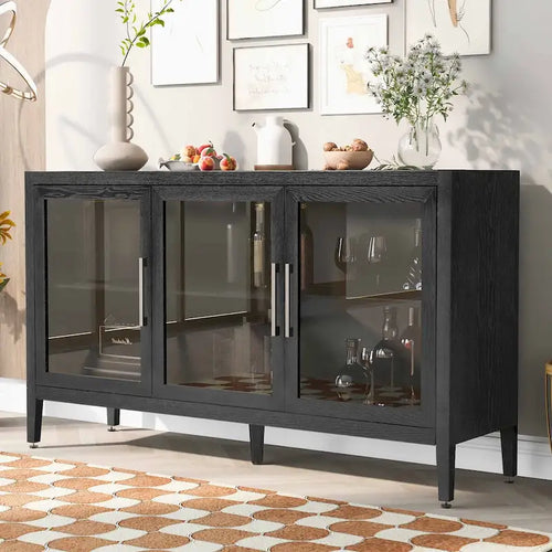 58.2 Wood Storage Cabinet with Doors and Adjustable Shelf - N/A
