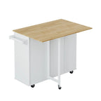 Îlot de cuisine multifonctionnel Grondin avec plateau rabattable en bois massif, 2 portes, 2 tiroirs, casier à vin et étagère à épices