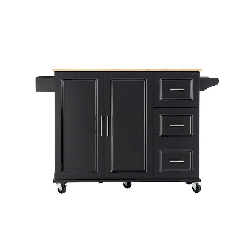 Chariot îlot de cuisine avec plateau extensible en bois d'hévéa et roues verrouillables
