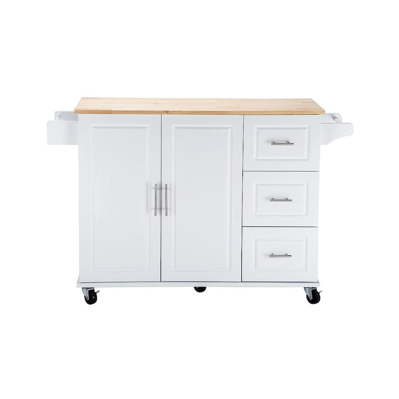 Chariot îlot de cuisine avec plateau extensible en bois d'hévéa et roues verrouillables
