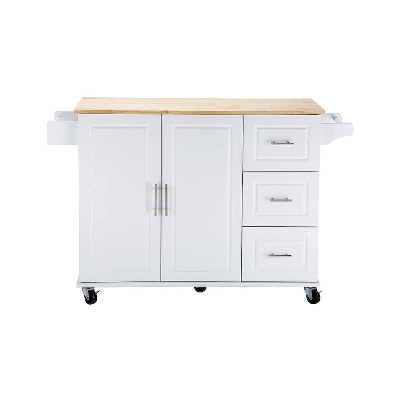 Chariot îlot de cuisine avec plateau extensible en bois d'hévéa et roues verrouillables