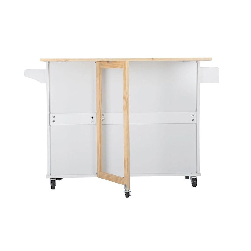 Chariot îlot de cuisine avec plateau extensible en bois d'hévéa et roues verrouillables
