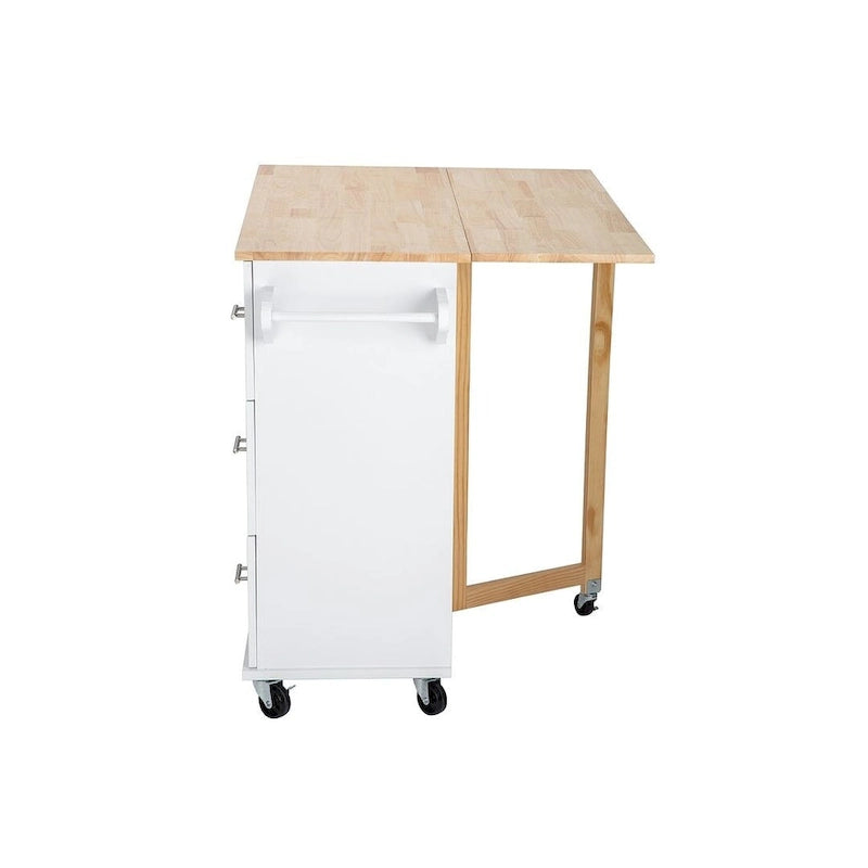 Chariot îlot de cuisine avec plateau extensible en bois d'hévéa et roues verrouillables