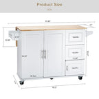 Chariot îlot de cuisine avec plateau extensible en bois d'hévéa et roues verrouillables