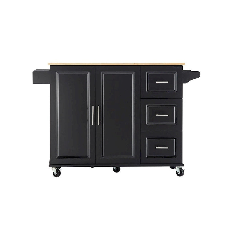 Chariot îlot de cuisine avec plateau extensible en bois d'hévéa et roues verrouillables