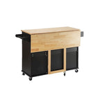 Chariot îlot de cuisine avec plateau extensible en bois d'hévéa et roues verrouillables