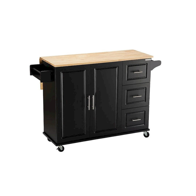 Chariot îlot de cuisine avec plateau extensible en bois d'hévéa et roues verrouillables