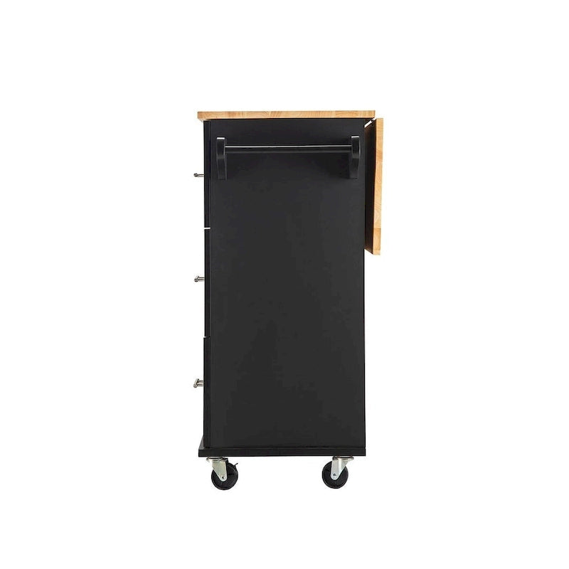Chariot îlot de cuisine avec plateau extensible en bois d'hévéa et roues verrouillables