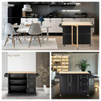 Chariot îlot de cuisine avec plateau extensible en bois d'hévéa et roues verrouillables