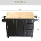 Chariot îlot de cuisine avec plateau extensible en bois d'hévéa et roues verrouillables