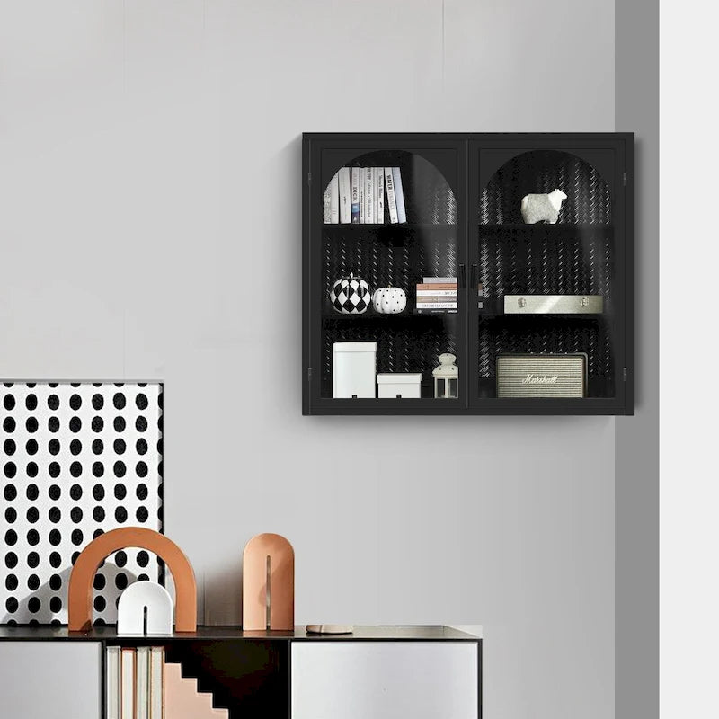 Armoire murale moderne à deux portes vitrées avec rangement à trois niveaux - N/A