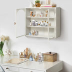 Armoire murale moderne à deux portes vitrées avec rangement à trois niveaux - N/A