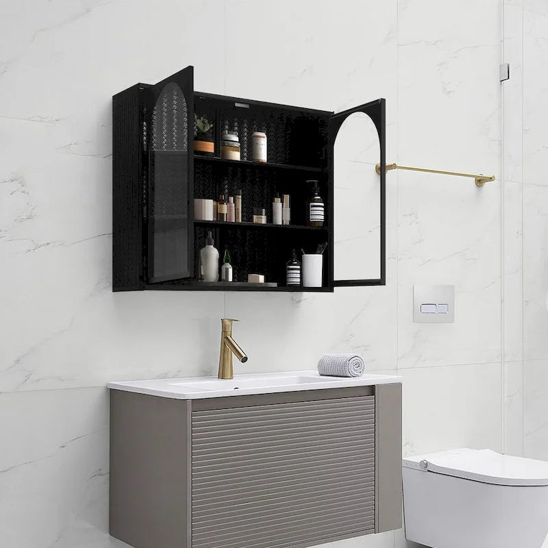 Armoire murale moderne à deux portes vitrées avec rangement à trois niveaux - N/A