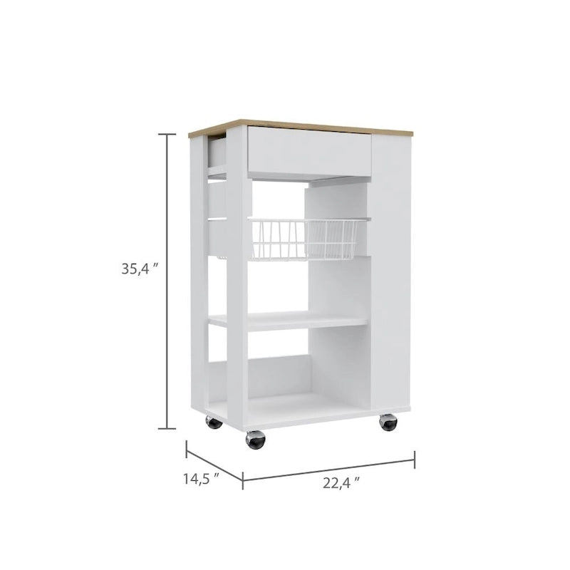 Chariot de cuisine à 5 étagères et 1 tiroir, blanc et chêne clair