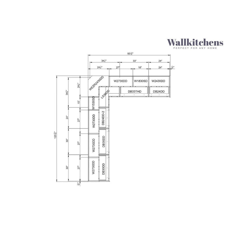 Collection culinaire de cuisine, base blanche mate, largeur 10 pieds (94 x 120 po)