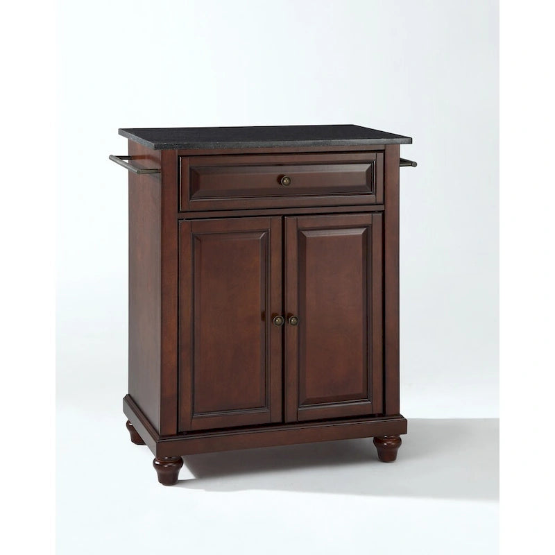 Îlot de cuisine mobile Crosley Cambridge, plateau en granit noir massif, finition acajou vieilli - 46 cm (P) x 79 cm (L) x 91 cm (H)