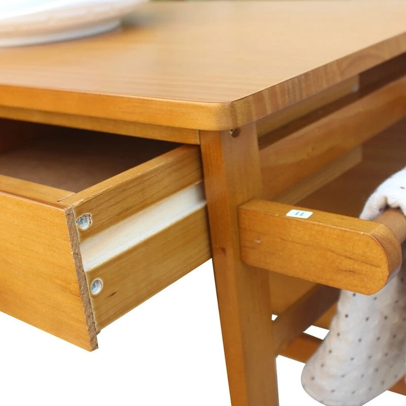Chariot de cuisine pliant carré en bois massif avec 2 tabourets offerts, marron