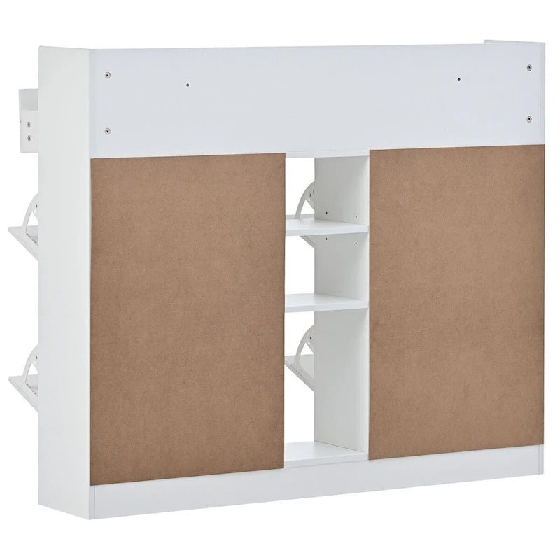 Meuble à chaussures à 2 niveaux avec 4 tiroirs rabattables, blanc, autoportant