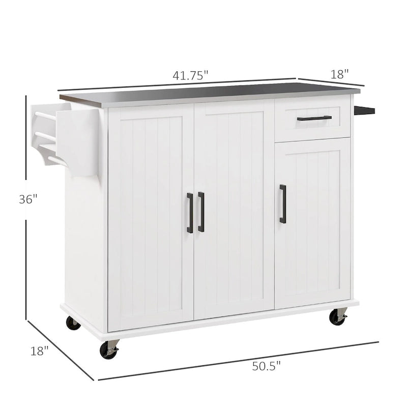 Chariot de cuisine roulant avec tiroir, porte-serviettes et étagères réglables
