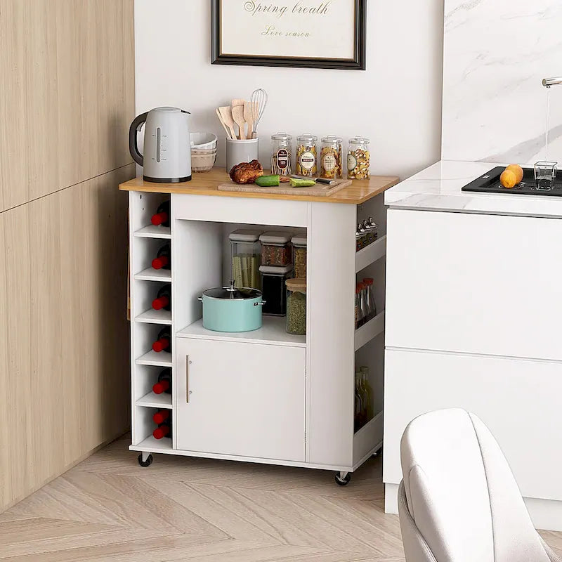 Kitchen Island Rolling Cart with Towel Rack Storage Cart on Wheels