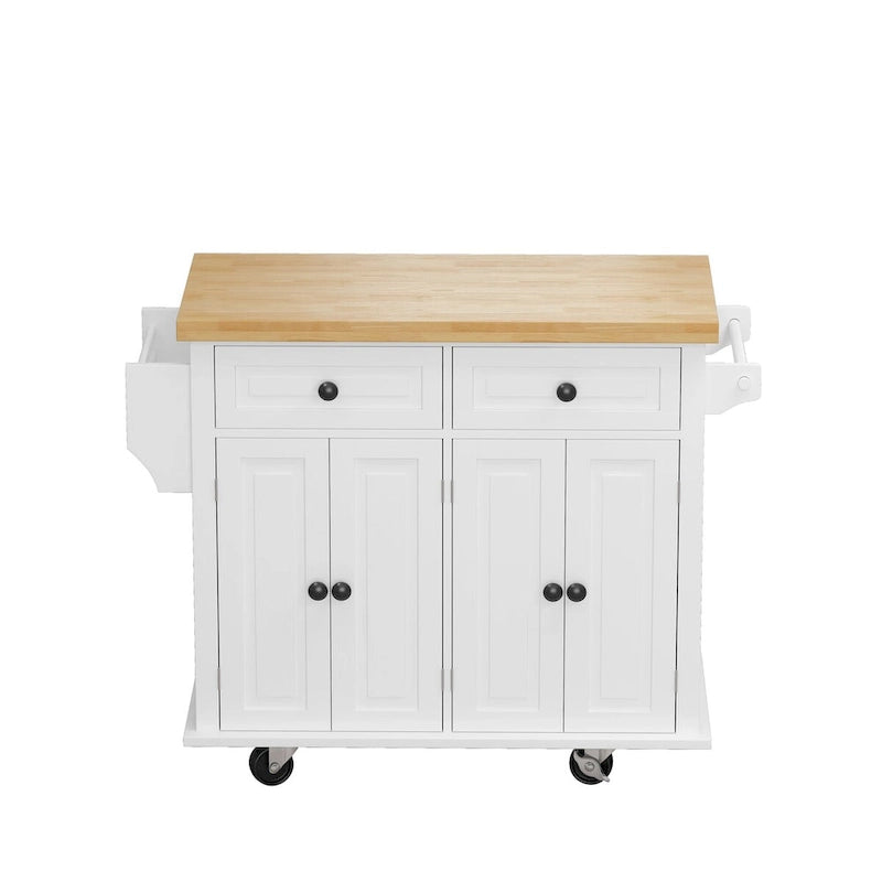Chariot de cuisine en MDF avec 4 portes et 2 tiroirs, étagère à épices, porte-serviettes