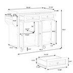 Chariot de cuisine en MDF avec 4 portes et 2 tiroirs, étagère à épices, porte-serviettes