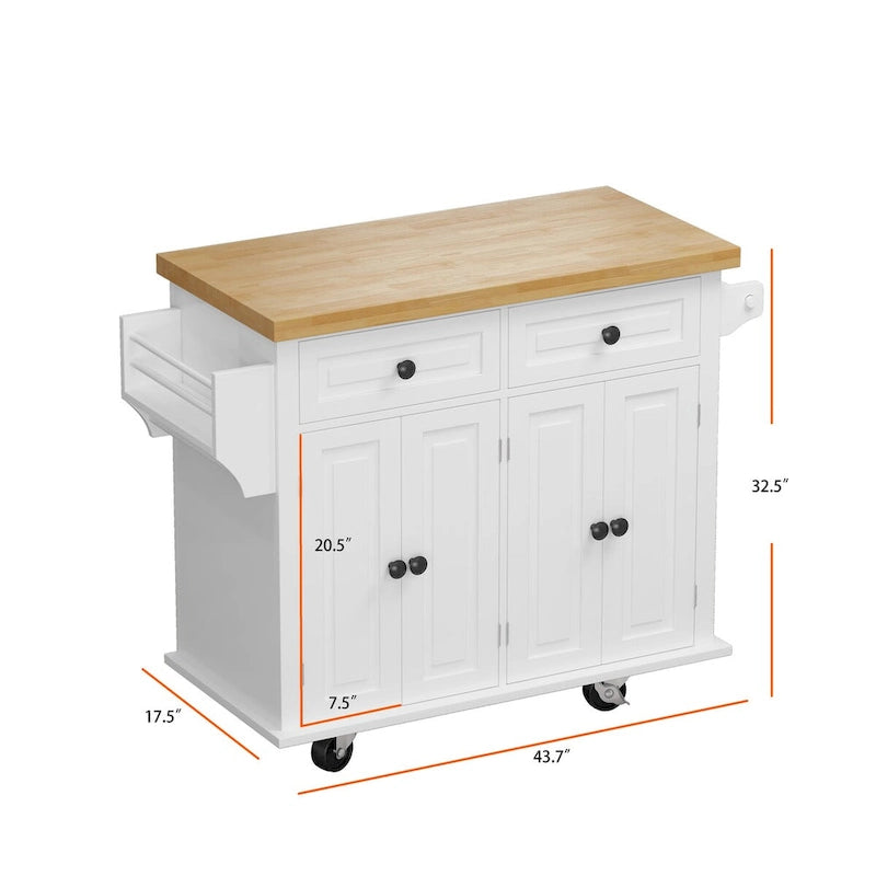 Chariot de cuisine en MDF avec 4 portes et 2 tiroirs, étagère à épices, porte-serviettes