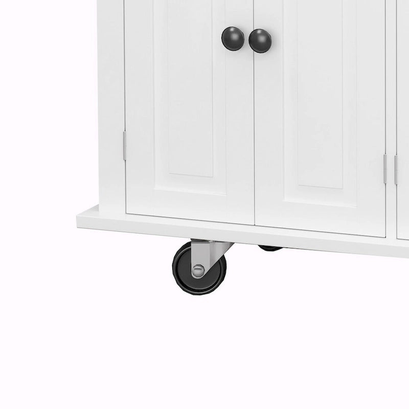 Chariot de cuisine en MDF avec 4 portes et 2 tiroirs, étagère à épices, porte-serviettes