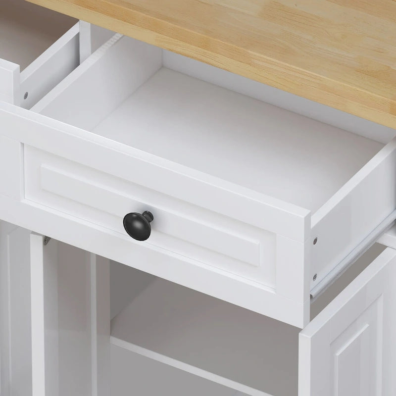Chariot de cuisine en MDF avec 4 portes et 2 tiroirs, étagère à épices, porte-serviettes