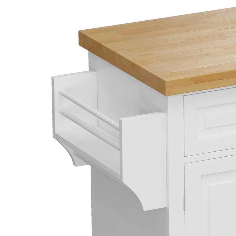 Chariot de cuisine en MDF avec 4 portes et 2 tiroirs, étagère à épices, porte-serviettes