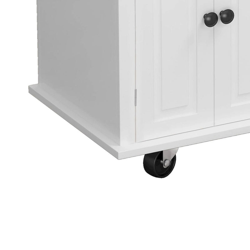 Chariot de cuisine en MDF avec 4 portes et 2 tiroirs, étagère à épices, porte-serviettes