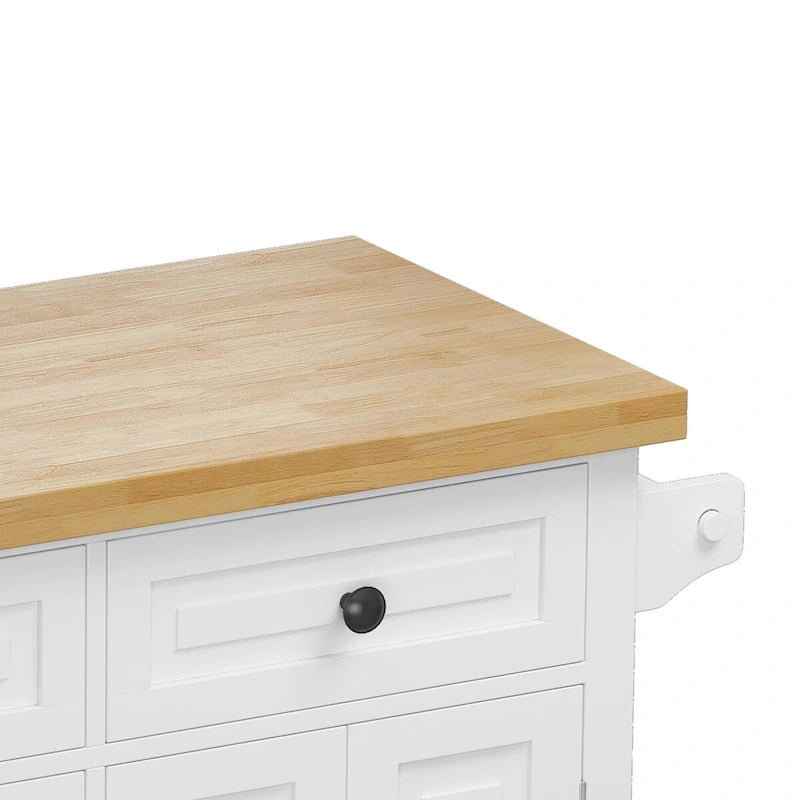 Chariot de cuisine en MDF avec 4 portes et 2 tiroirs, étagère à épices, porte-serviettes
