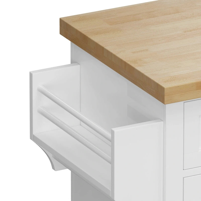 Chariot de cuisine en MDF avec 4 portes et 2 tiroirs, étagère à épices, porte-serviettes