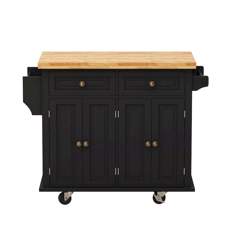 Chariot de cuisine en MDF avec 4 portes et 2 tiroirs, étagère à épices, porte-serviettes