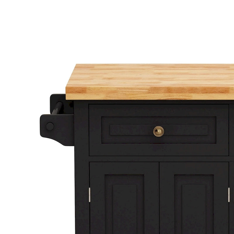 Chariot de cuisine en MDF avec 4 portes et 2 tiroirs, étagère à épices, porte-serviettes