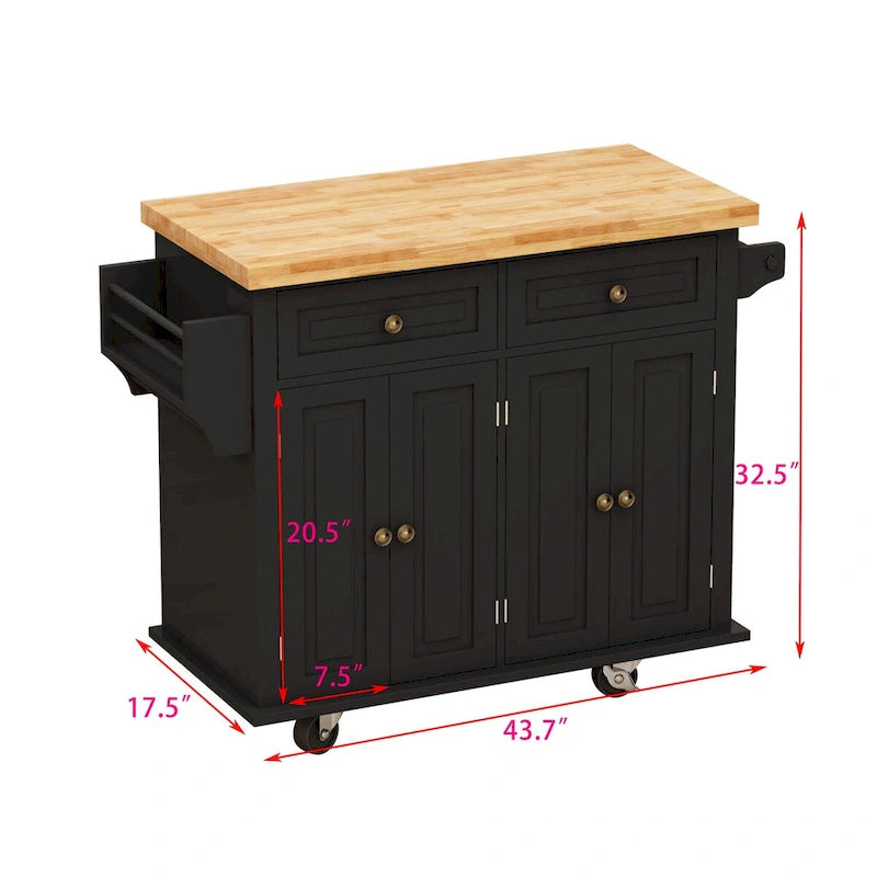 Chariot de cuisine en MDF avec 4 portes et 2 tiroirs, étagère à épices, porte-serviettes