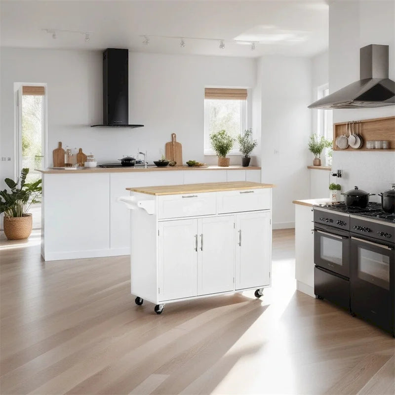 Îlot de cuisine mobile en bois avec rangement et étagères réglables - Non applicable