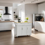 Îlot de cuisine mobile en bois avec rangement et étagères réglables - Non applicable