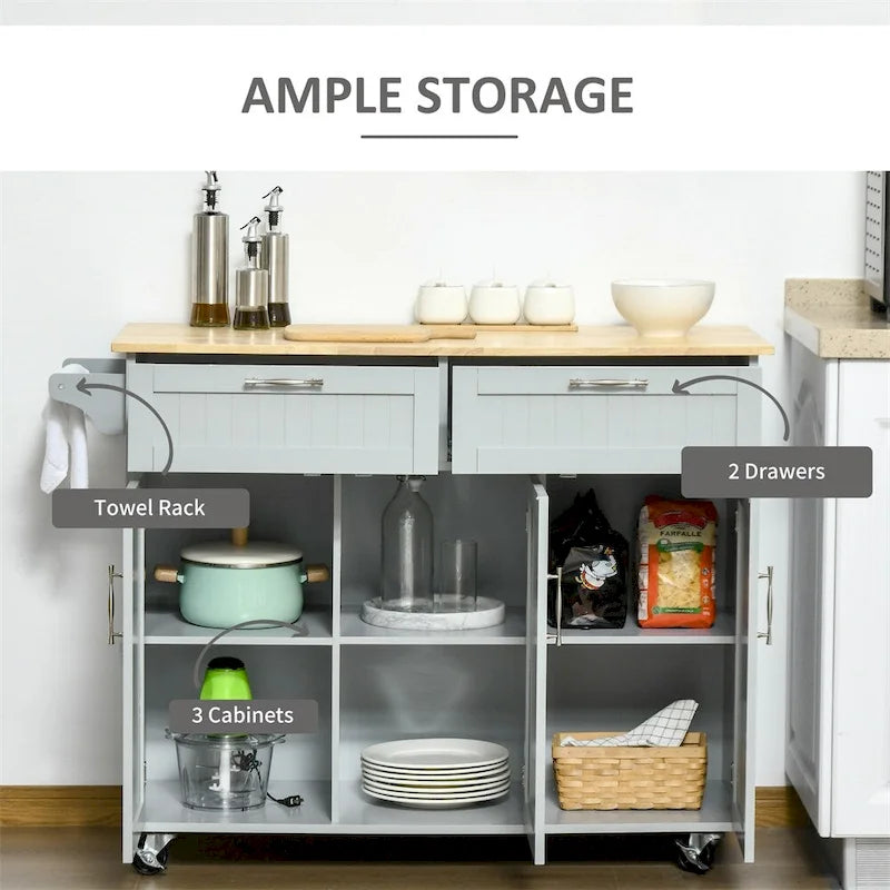 Îlot de cuisine mobile en bois avec rangement et étagères réglables - Non applicable