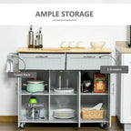 Îlot de cuisine mobile en bois avec rangement et étagères réglables - Non applicable
