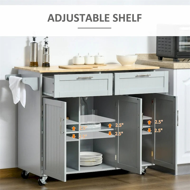 Îlot de cuisine mobile en bois avec rangement et étagères réglables - Non applicable
