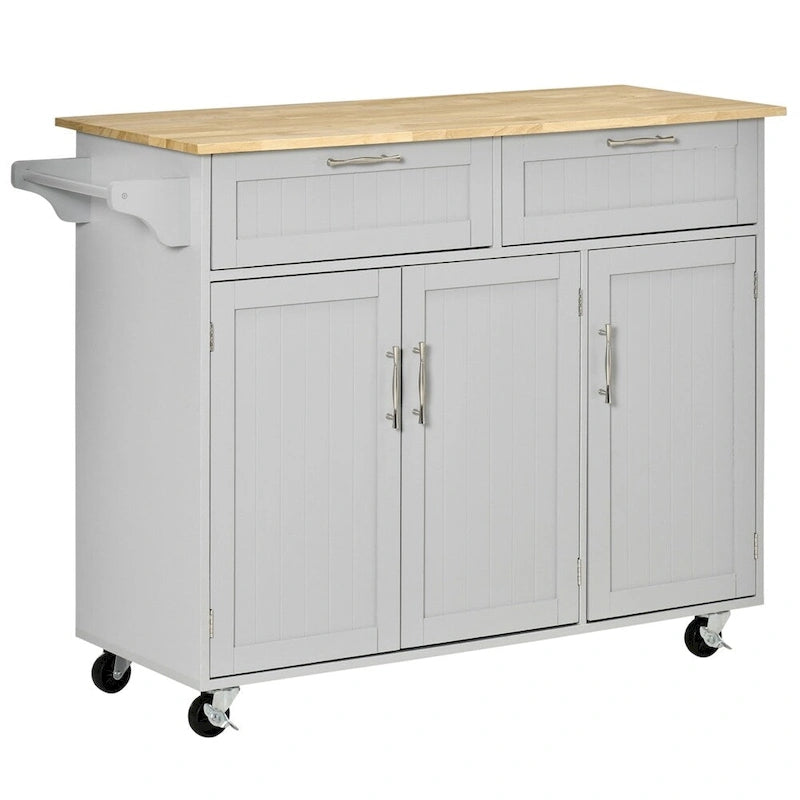 Îlot de cuisine mobile en bois avec rangement et étagères réglables - Non applicable