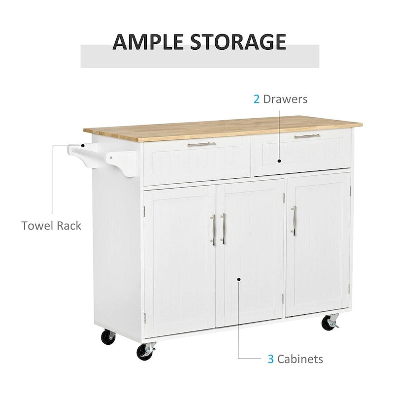 Îlot de cuisine mobile en bois avec rangement et étagères réglables - Non applicable