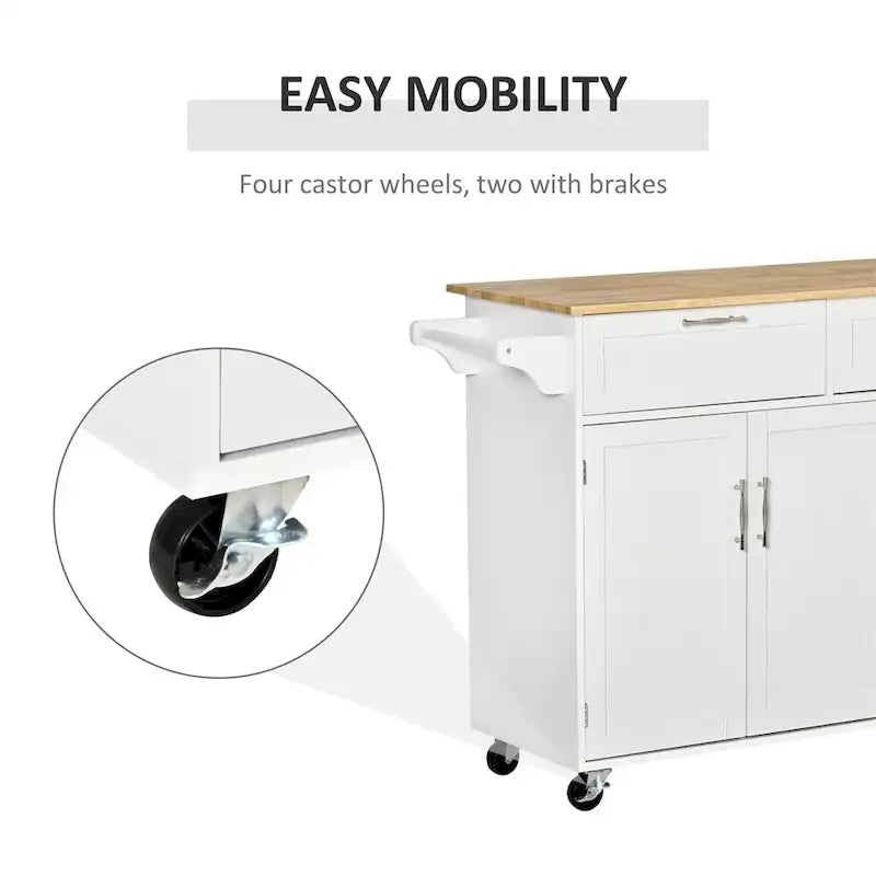 Îlot de cuisine mobile en bois avec rangement et étagères réglables - Non applicable